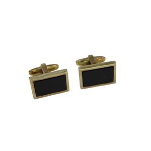 Amerik Onyx Cufflinks Goldtone Gold Tone Vintaeg Cuff Links 88905